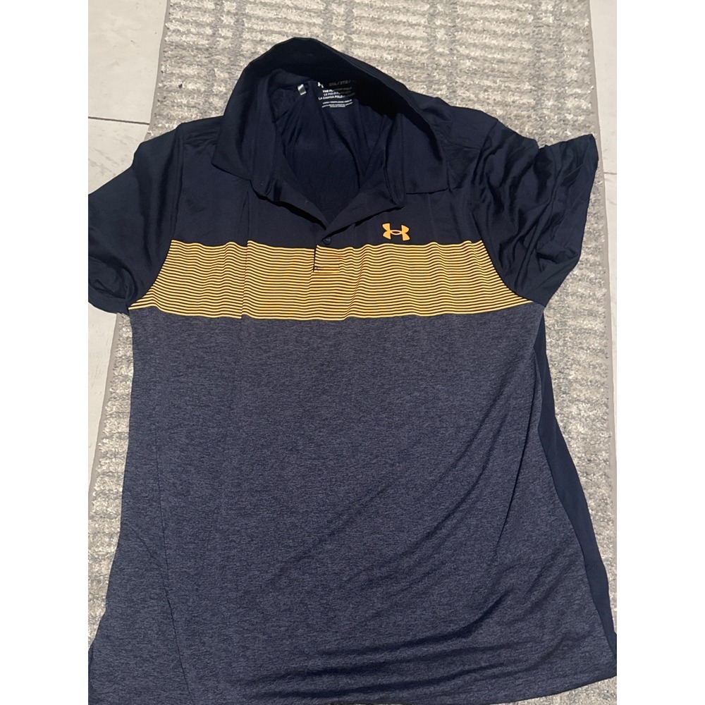 Under Armour Playoff Polo Mens XXL Navy Yellow Striped Performance Golf Shirt